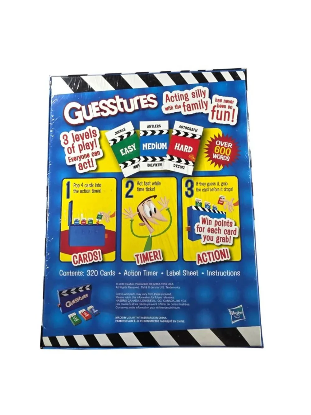 Guesstures Family Charades Game Hasbro Gaming Ages 8+ 320 Cards Action Timer